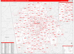 Atlanta-Sandy Springs-Roswell Metro Area Wall Map Red Line Style 2024